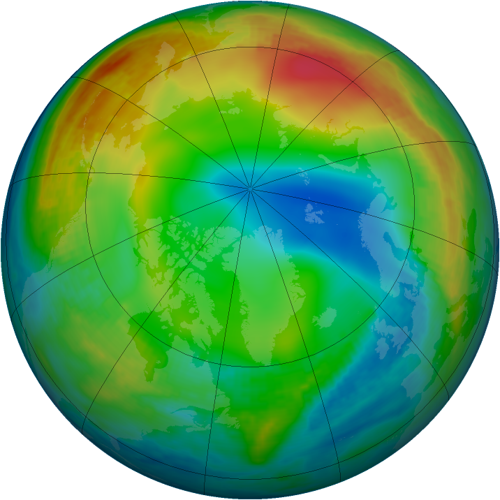 Arctic ozone map for 25 December 1986